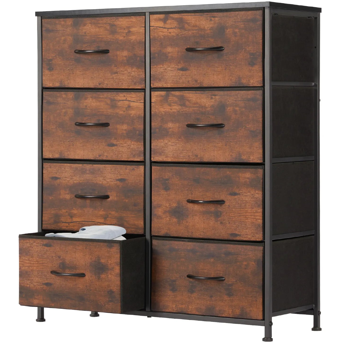 8 Drawers Dresser Organizer Storage Drawers Fabric Storage Tower, Chest of Drawers with Fabric Bins, Steel Frame, Wooden Top