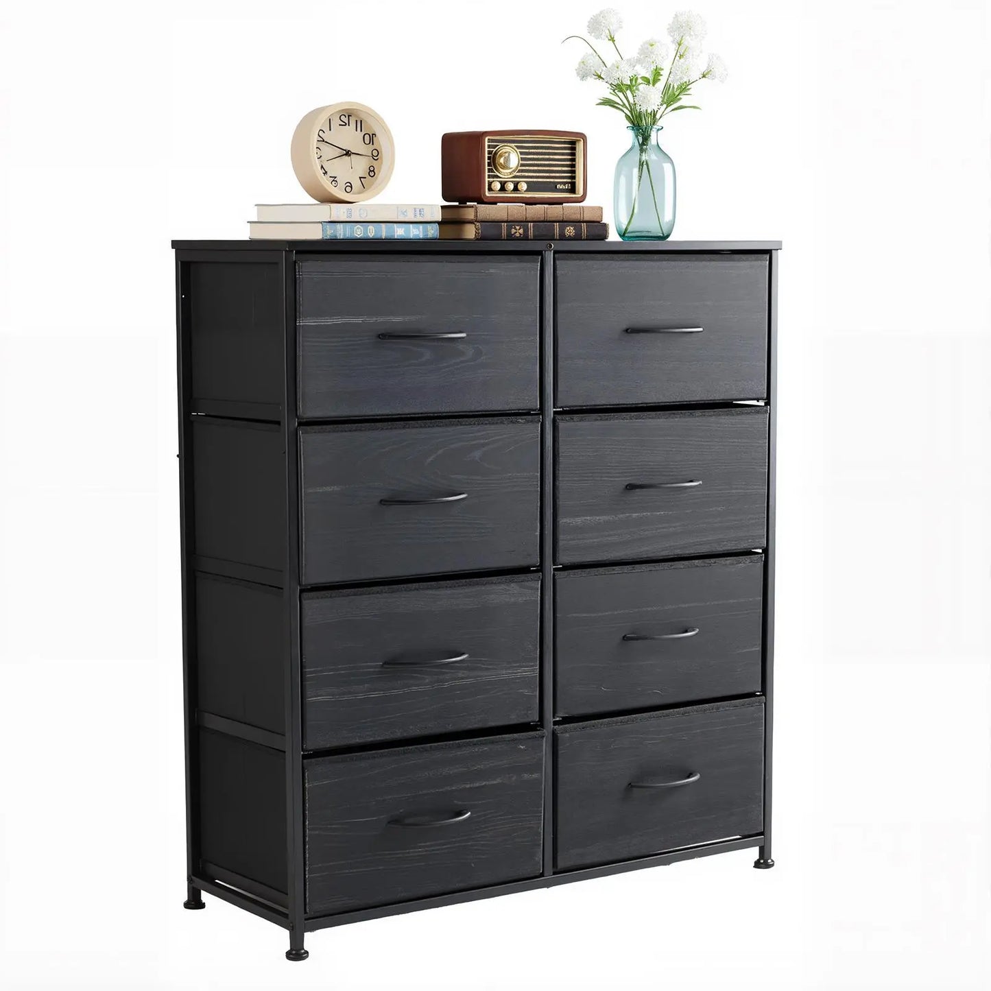 8 Drawers Dresser Organizer Storage Drawers Fabric Storage Tower, Chest of Drawers with Fabric Bins, Steel Frame, Wooden Top