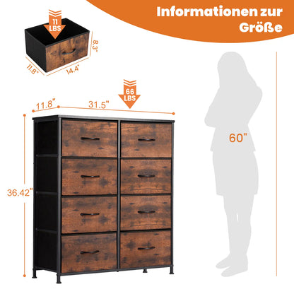 8 Drawers Dresser Organizer Storage Drawers Fabric Storage Tower, Chest of Drawers with Fabric Bins, Steel Frame, Wooden Top