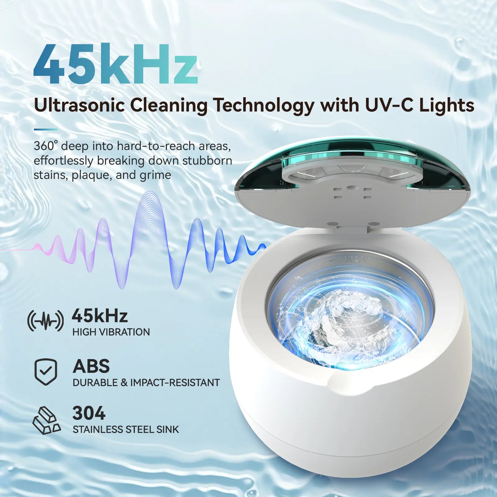 Dental Ultrasonic Retainer Cleaner Machine - 45Khz Retainer Cleaner Machine with 200ML Dental Pod, 9 Modes Ultrasonic Cleaner for Denture, Mouth Guard Clenching, Aligner, Braces, Toothbrush, Jewelry