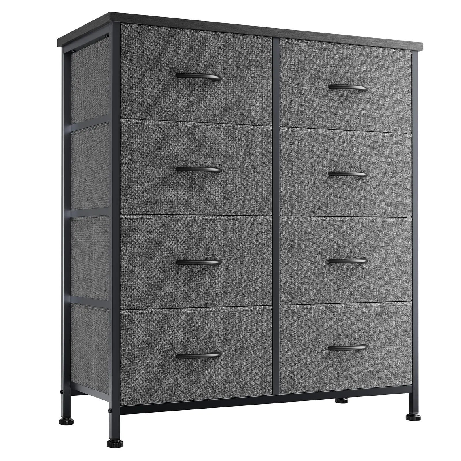 8 Drawers Dresser Organizer Storage Drawers Fabric Storage Tower, Chest of Drawers with Fabric Bins, Steel Frame, Wooden Top
