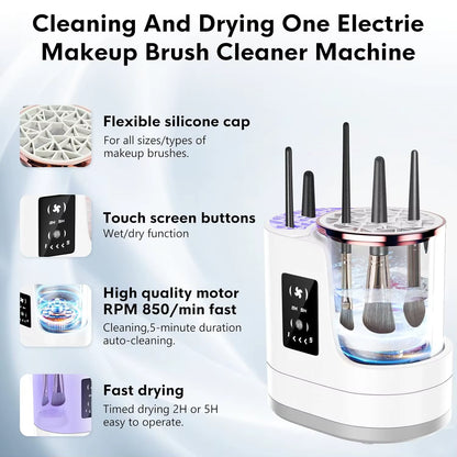 3 in 1 Electric Makeup Brush Cleaner Machine with Makeup Brush Dryer for All Size Beauty Makeup Brush Cosmetic Tools Fast Drying