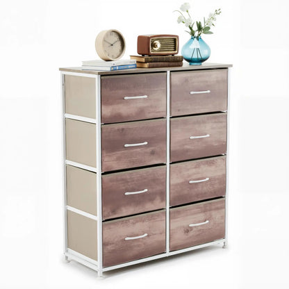 8 Drawers Dresser Organizer Storage Drawers Fabric Storage Tower, Chest of Drawers with Fabric Bins, Steel Frame, Wooden Top
