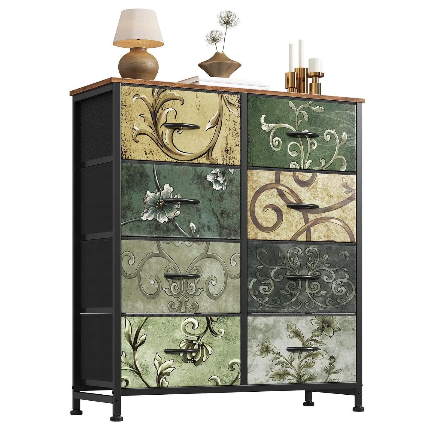 8 Drawers Dresser Organizer Storage Drawers Fabric Storage Tower, Chest of Drawers with Fabric Bins, Steel Frame, Wooden Top