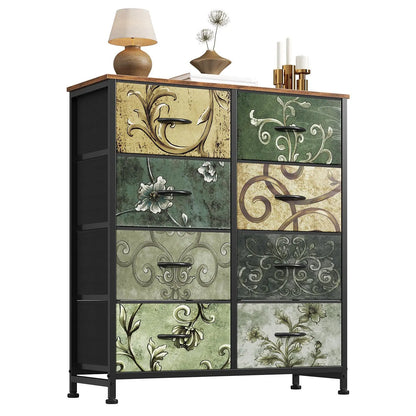 8 Drawers Dresser Organizer Storage Drawers Fabric Storage Tower, Chest of Drawers with Fabric Bins, Steel Frame, Wooden Top