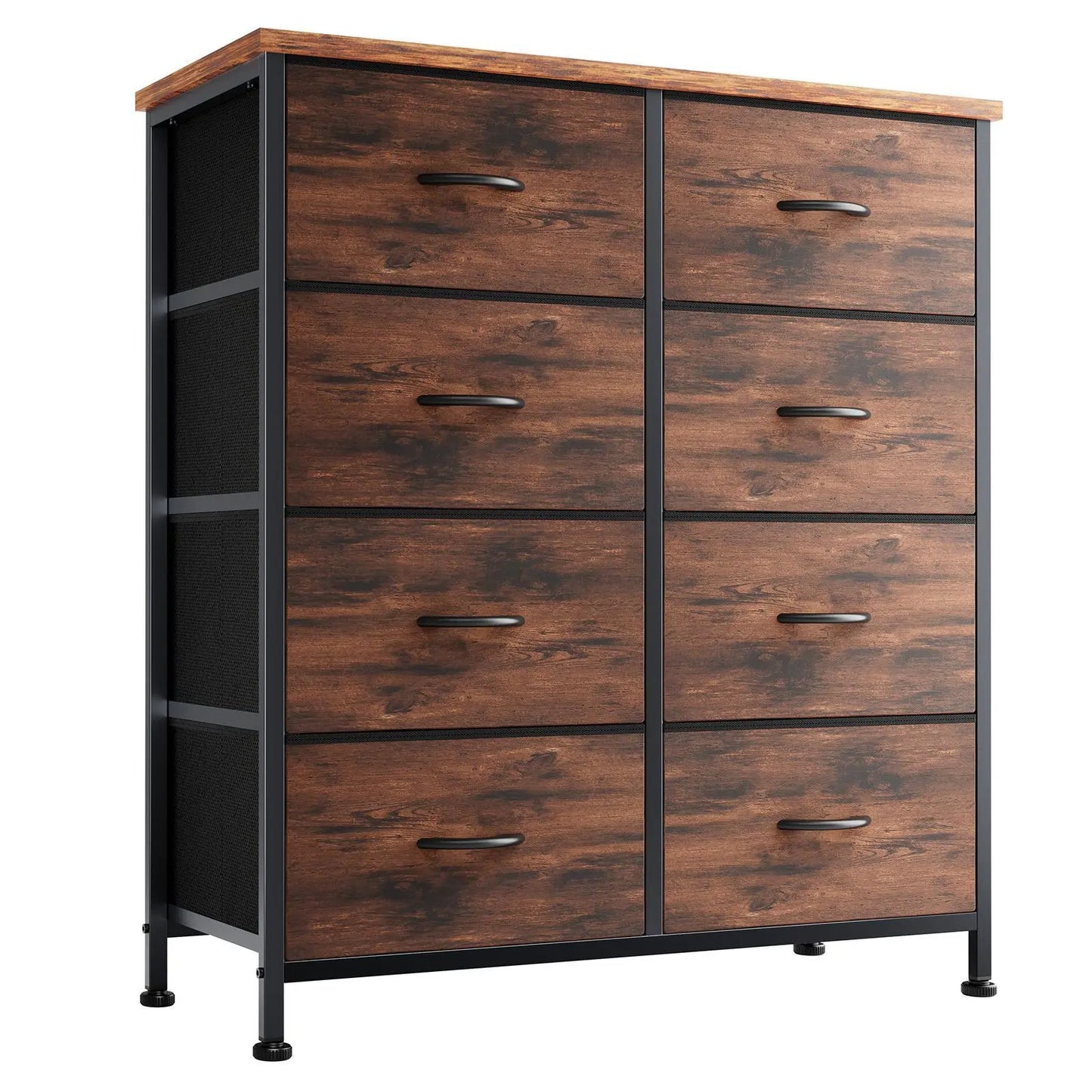 8 Drawers Dresser Organizer Storage Drawers Fabric Storage Tower, Chest of Drawers with Fabric Bins, Steel Frame, Wooden Top
