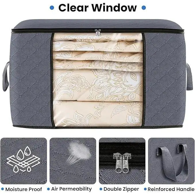 6-Pack Grey Foldable Thick Cloth Clothing Storage Bags with Handles, Travel Organizers for Bedroom Wardrobe, Window, Cabinet, Tool, Student Item Organization (Clothes, Bedding)