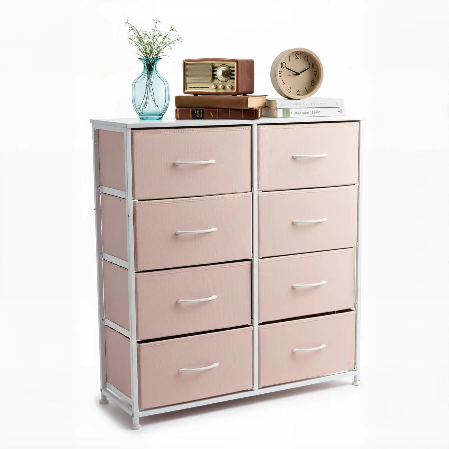 8 Drawers Dresser Organizer Storage Drawers Fabric Storage Tower, Chest of Drawers with Fabric Bins, Steel Frame, Wooden Top