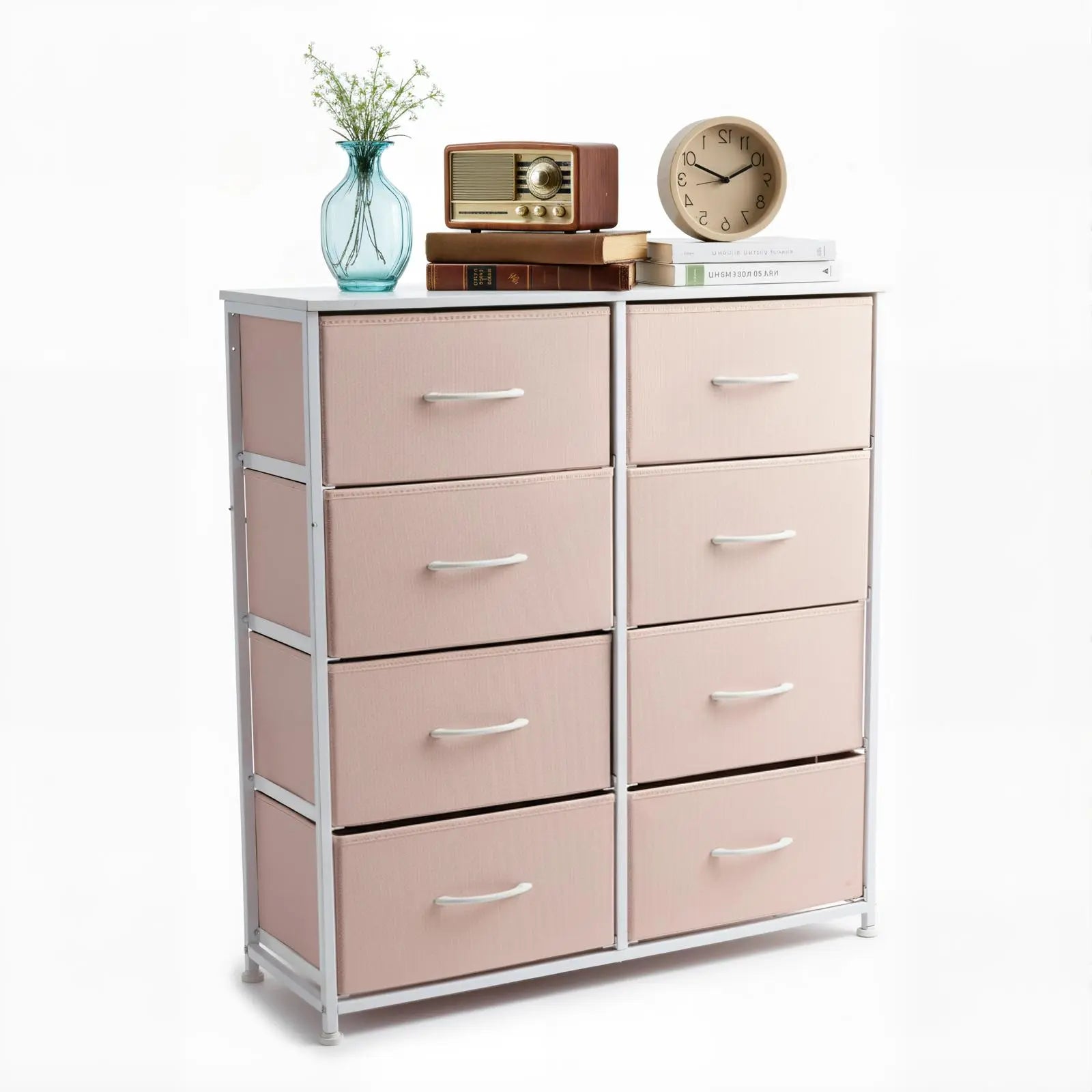8 Drawers Dresser Organizer Storage Drawers Fabric Storage Tower, Chest of Drawers with Fabric Bins, Steel Frame, Wooden Top